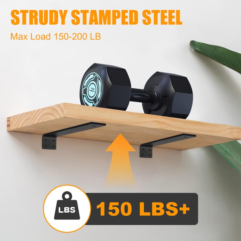 Aunulahca Shelf Bracket Floating Shelf Brackets 10 inch  Heavy Duty Wall Shelf Brackets 6 Pack for Shelves Support  Hidden Metal L Brackets with Mounting Hardware (1/5'' Thick) - Image 3